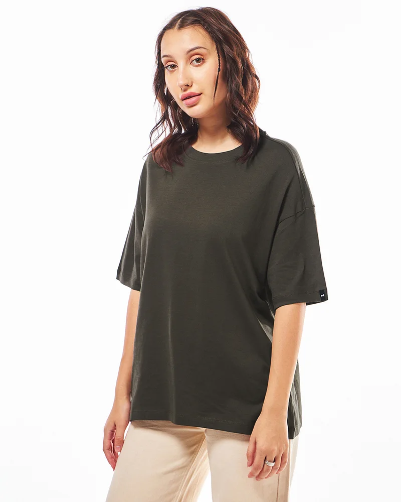 bewakoof Women's Brown Oversized T-shirt